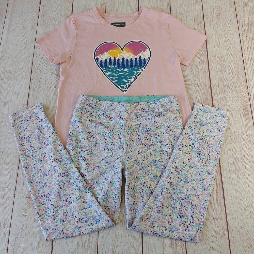 Eddie Bauer pink graphic tee & confetti legging set sz L(14/16)